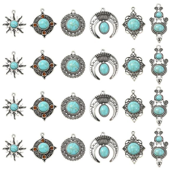 Jewelry - 9981 30 pcs 6 Styles Antique Silver Bohemian Theme Charms Sun Rhombus